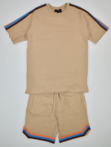 KHAKI TAN FRENCH TERRY STRIPE SHORTS
