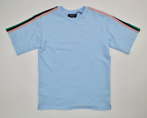 SKY BLUE SHORT SLEEVE FRENCH TERRY STRIPE SHIRT