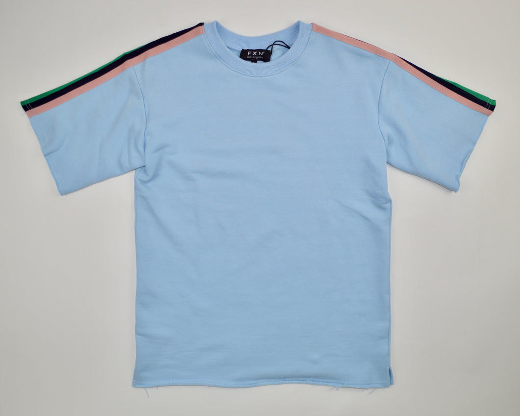 SKY BLUE SHORT SLEEVE FRENCH TERRY STRIPE SHIRT
