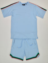 Load image into Gallery viewer, SKY BLUE SHORT SLEEVE FRENCH TERRY STRIPE SHIRT