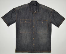 Load image into Gallery viewer, BLACK DENIM SHORT SLEEVE BUTTON UP SHIRT
