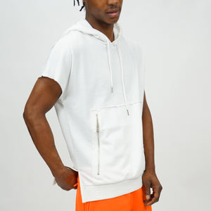 DOLMAN SLEEVELESS HOODIE - WHITE - FXN menswear