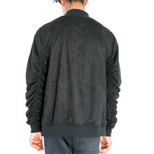 Load image into Gallery viewer, RUCHED SLEEVE SUEDED BOMBER JACKET - BLACK - FXN menswear
