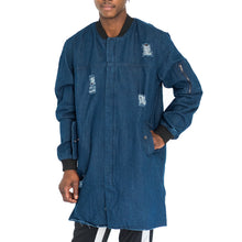Load image into Gallery viewer, DISTRESSED TRENCH BOMBER COAT - DARK CHAMBRAY - FXN menswear