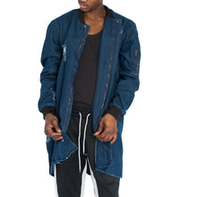 Load image into Gallery viewer, DISTRESSED TRENCH BOMBER COAT - DARK CHAMBRAY - FXN menswear