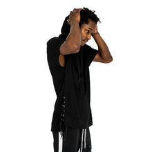 Load image into Gallery viewer, LACED SIDE SHORT SLEEVE HOODIE BLACK - UNISEX - FXN menswear