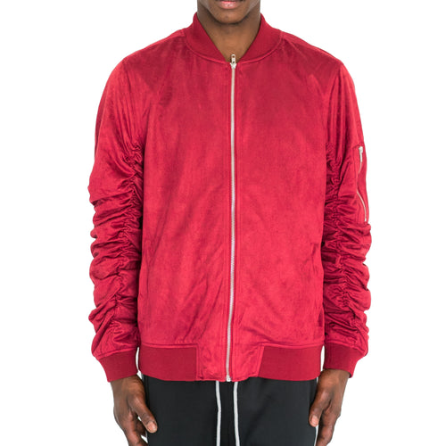 RUCHED SLEEVE SUEDED BOMBER JACKET - RED - FXN menswear